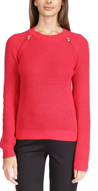 Michael Kors Women's Shaker Knit Zip Sweater Red Size Small