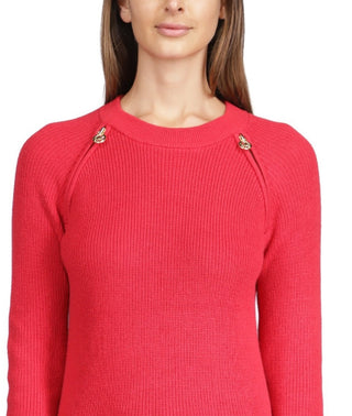 Michael Kors Women's Shaker Knit Zip Sweater Red Size Small