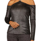 Michael Kors Women's Metallic Velvet Chain Cold Shoulder Top Gray Size Petite Small