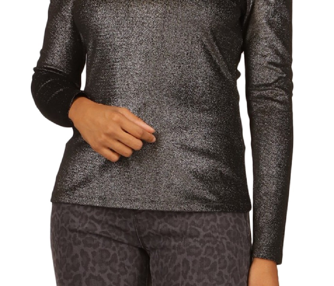 Michael Kors Women's Metallic Velvet Chain Cold Shoulder Top Black Size Medium