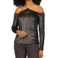 Michael Kors Women's Metallic Velvet Chain Cold Shoulder Top Black Size Medium