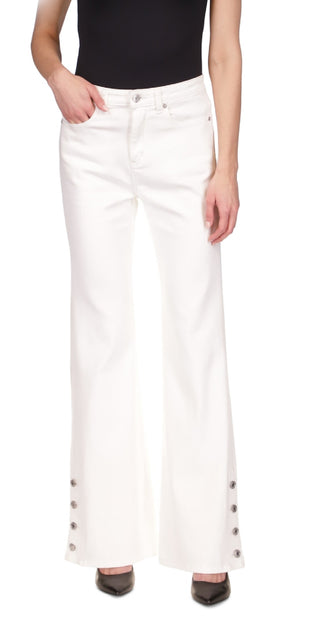 Michael Kors Women's Selma Shank Button Hem Flare Leg Denim Jeans White Size 6