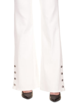 Michael Kors Women's Selma Shank Button Hem Flare Leg Denim Jeans White Size 6