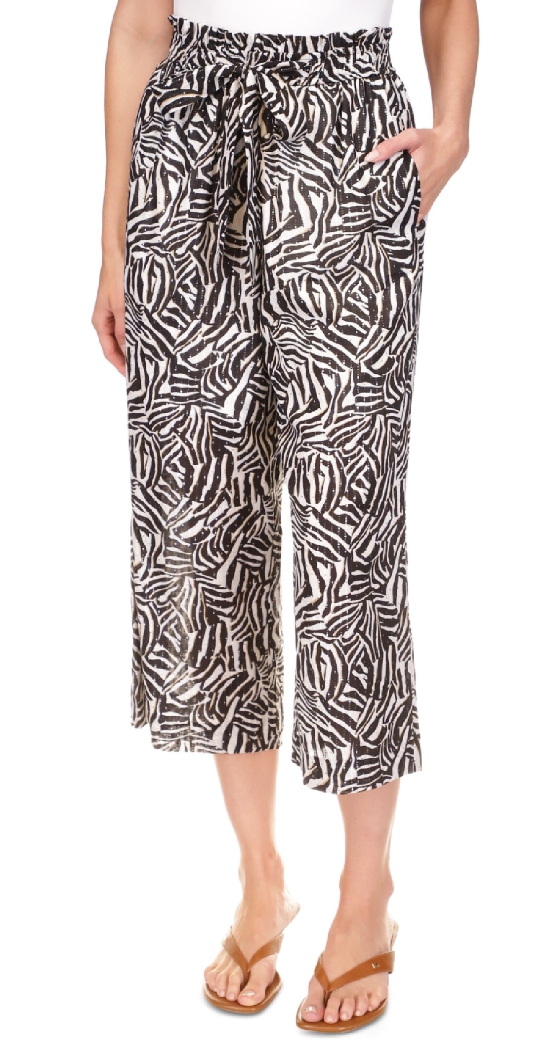 Michael Kors Women's Metallic Zebra Print Pants Brown Size X-Large