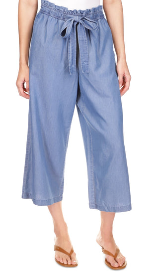 Michael Kors Women's Tie Front Wide Leg Pants Blue Size Medium