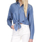 Michael Kors Women's Chambray Tie FronT-Shirt Blue Size Medium
