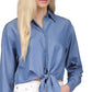 Michael Kors Women's Chambray Tie FronT-Shirt Blue Size Medium