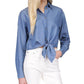 Michael Kors Women's Chambray Tie FronT-Shirt Blue Size Medium