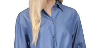 Michael Kors Women's Chambray Tie Front Shirt Blue Size X-Large