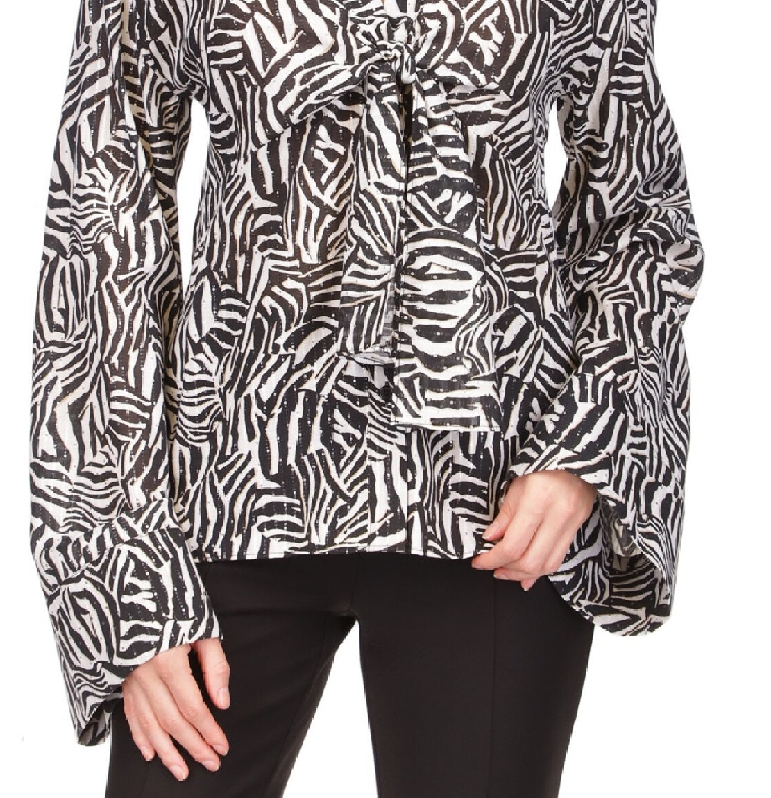 Michael Kors Women's Metallic Zebra Print Tie Top Brown Size X-Large