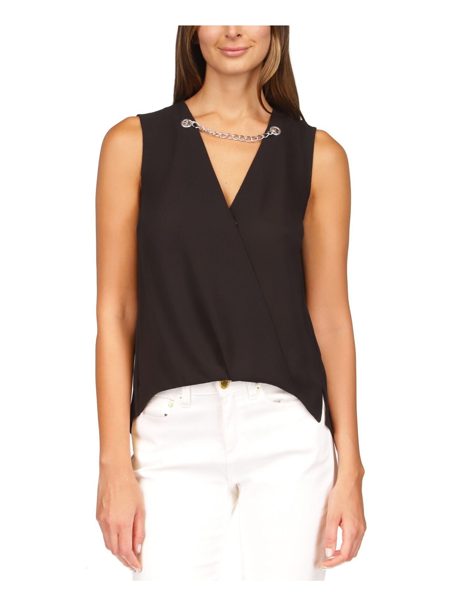 Michael Kors Women's Crepe Chain Faux Wrap Top Black Size X-Small