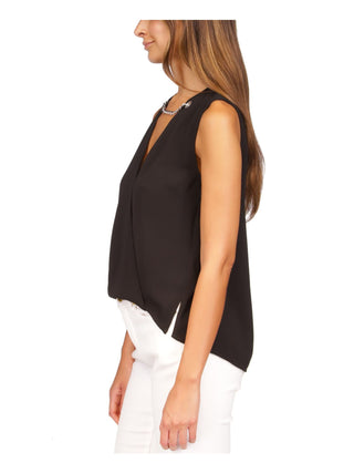 Michael Kors Women's Crepe Chain Faux Wrap Top Black Size X-Small