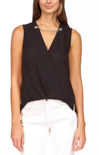 Michael Kors Women's Crepe Chain Faux Wrap Top Black Size X-Large