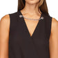 Michael Kors Women's Crepe Chain Faux Wrap Top Black Size X-Large