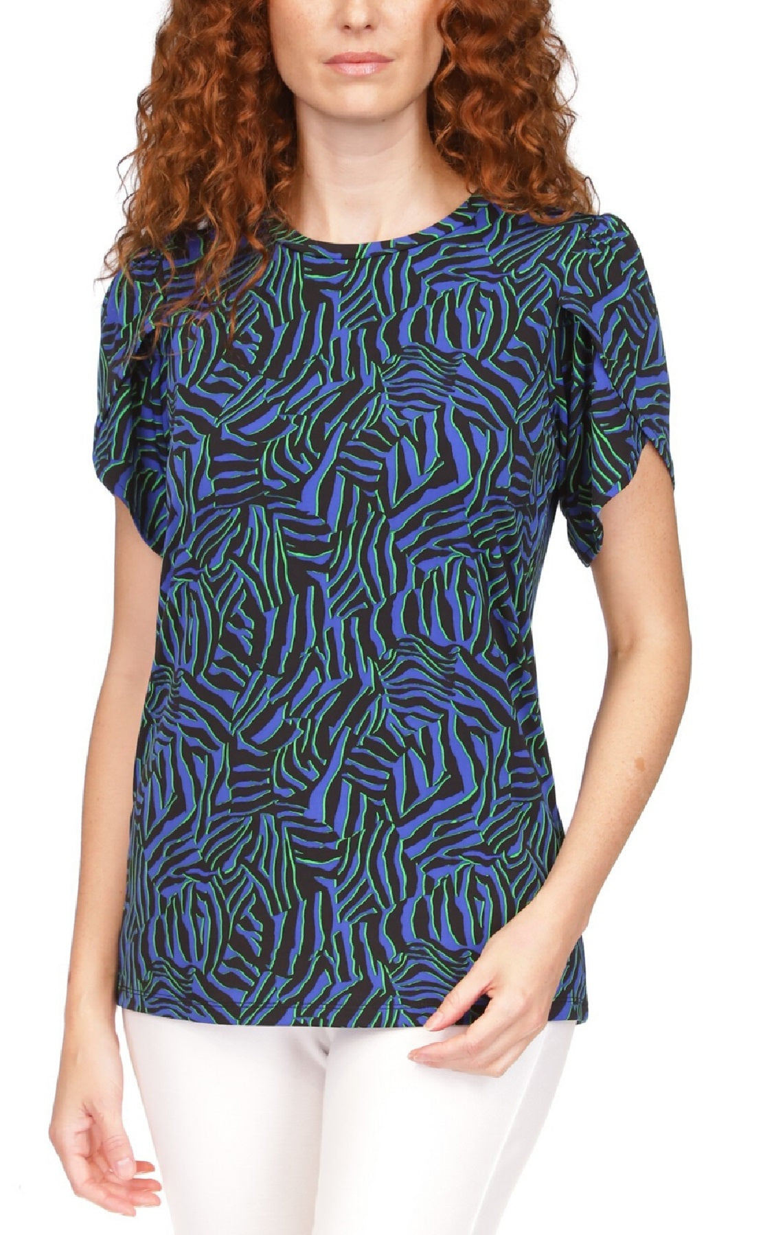 Michael Kors Women's Printed Petal Sleeve Top Blue Size Large