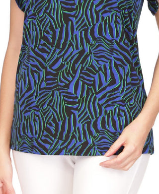 Michael Kors Women's Printed Petal Sleeve Top Blue Size Large