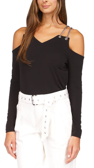Michael Kors Women's Chain Cold Shoulder Top Black Size X-Small