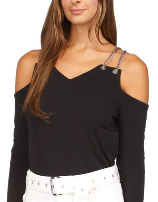Michael Kors Women's Chain Cold Shoulder Top Black Size Small