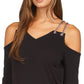 Michael Kors Women's Chain Cold Shoulder Top Black Size X-Large