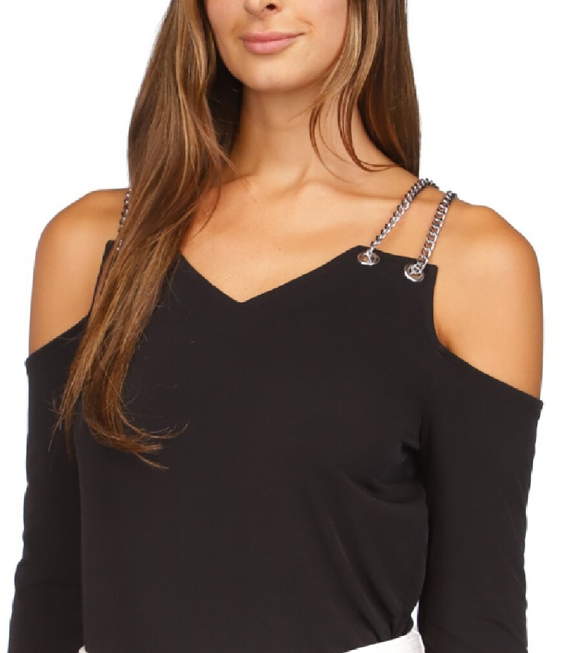 Michael Kors Women's Chain Cold Shoulder Top Black Size X-Large
