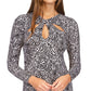 Michael Kors Women's Printed Twist Keyhole Top Black Size Large