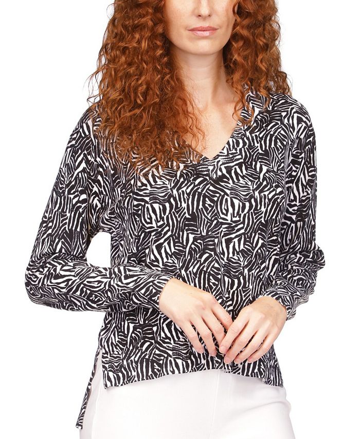 Michael Kors Women's Zebra Drop Hem Sweater Black Size X-Large