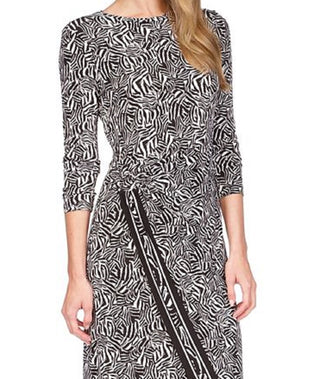 Michael Kors Women's Zebra Print Asymmetrical Midi Dress Black Size Small