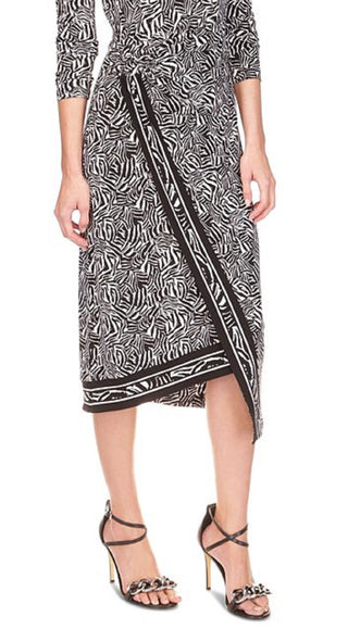 Michael Kors Women's Zebra Print Asymmetrical Midi Dress Black Size Small