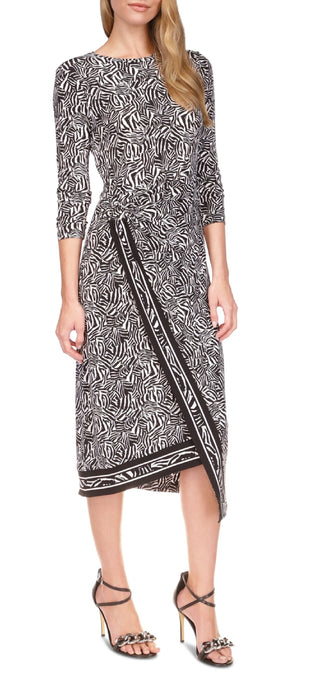 Michael Kors Women's Zebra Print Asymmetrical Midi Dress Gray Size X-Large