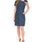 Michael Kors Women's Unlined Pullover O ring Detail Printed Short Sleeve Asymmetrical Neckline Short Party Dress Blue Size Small