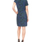 Michael Kors Women's Unlined Pullover O ring Detail Printed Short Sleeve Asymmetrical Neckline Short Party Dress Blue Size Small
