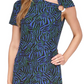 Michael Kors Women's Unlined Pullover O ring Detail Printed Short Sleeve Asymmetrical Neckline Short Party Dress Blue Size Small