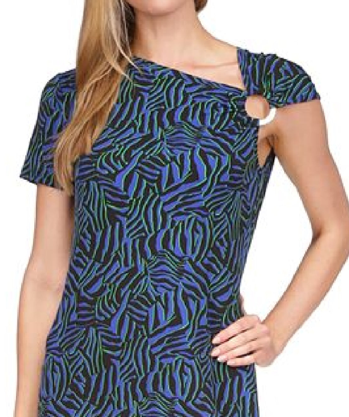 Michael Kors Women's Zebra Print Ring Mini Dress Blue Size Medium