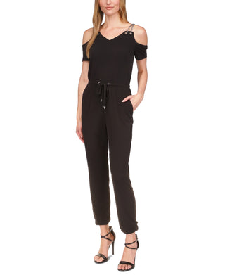 Michael Kors Women's Chain Cold Shoulder Jumpsuit Black Size X-Large