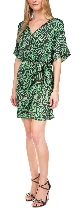 Michael Kors Women's Zebra Print Tie Dress Green Size Medium