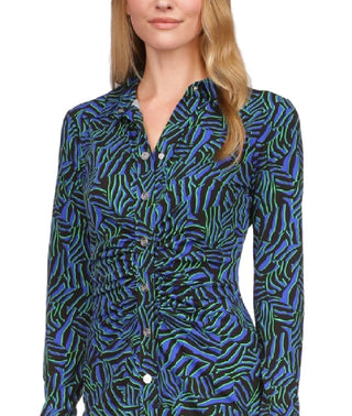 Michael Kors Women's Zebra Print Ruched Mini Dress Blue Size Medium