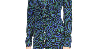 Michael Kors Women's Zebra Print Ruched Mini Dress Blue Size X-Large