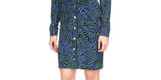 Michael Kors Women's Zebra Print Ruched Mini Dress Blue Size X-Large