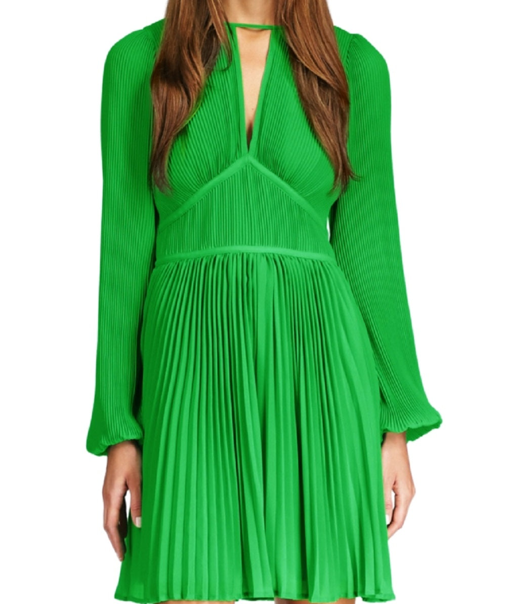 Michael Kors Women's Pleated Keyhole Dress Green Size Medium