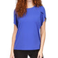Michael Kors Women's Petal Sleeve Top Blue Size Petite Medium