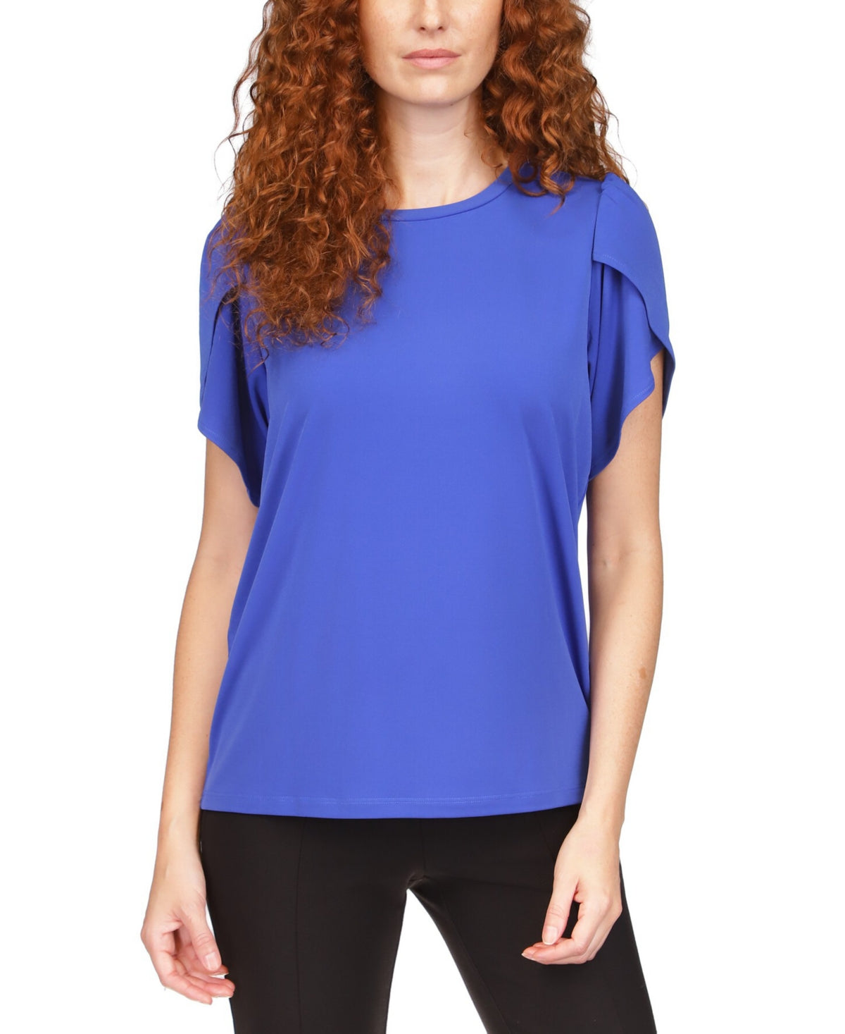 Michael Kors Women's Petal Sleeve Top Blue Size Petite Medium