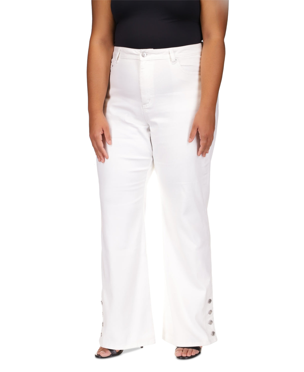 Michael Kors Women's Selma Button Hem Jeans White Size 14W