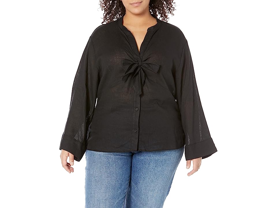 Michael Kors Women's Long Sleeve Tie Neck Blouse Black Size 1X