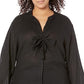 Michael Kors Women's Long Sleeve Tie Neck Blouse Black Size 1X