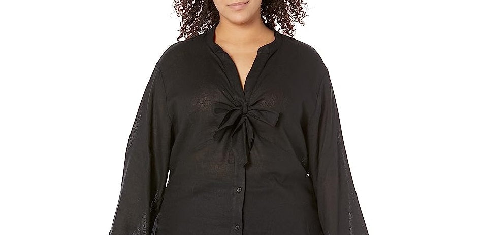 Michael Kors Women's Long Sleeve Tie Neck Blouse Black Size 1X