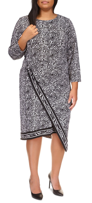 Michael Kors Women's Plus Zebra Print Asymmetric Midi Dress Grey Size 0X