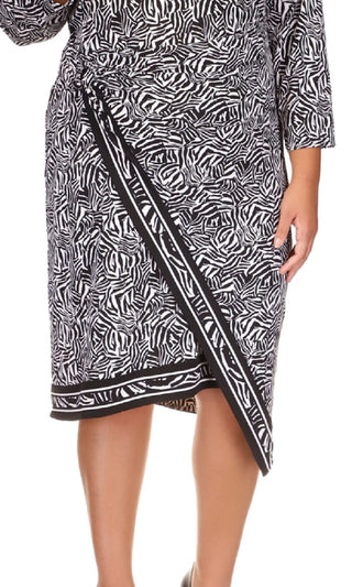 Michael Kors Women's Plus Zebra Print Asymmetric Midi Dress Grey Size 0X
