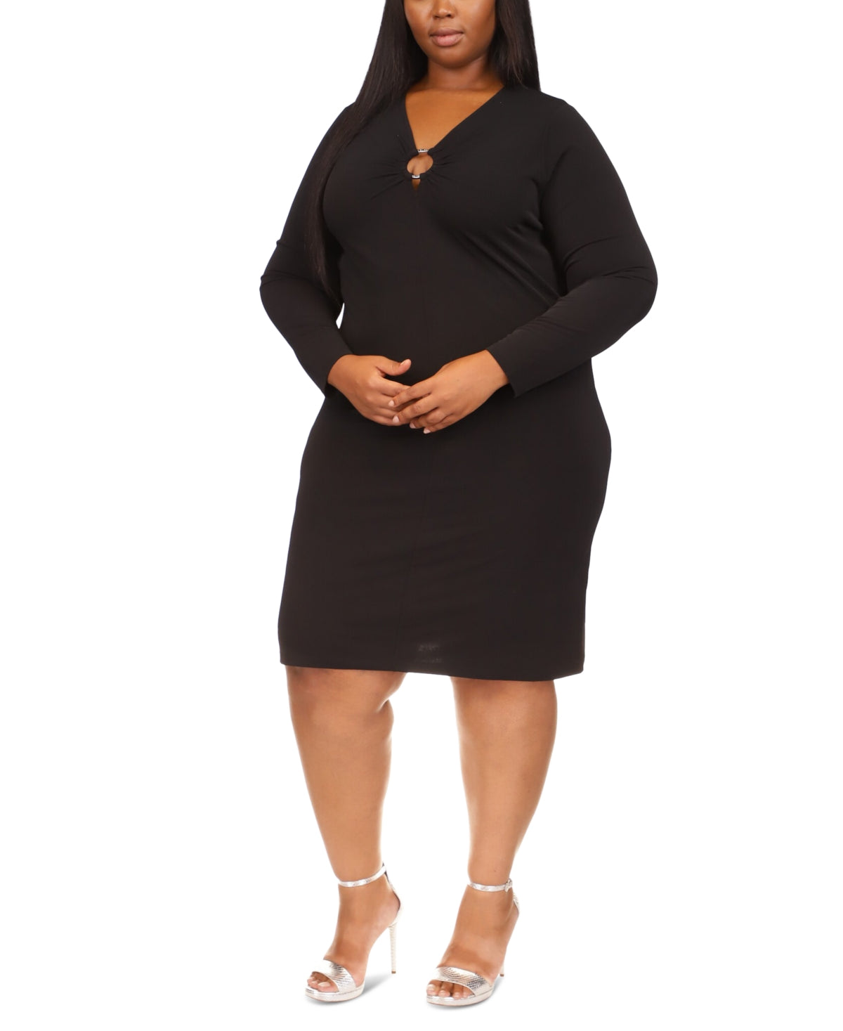 Michael Kors Women's Long Sleeve O Ring Cutout Dress Black Size 1X