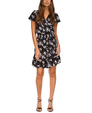 Michael Kors Women's Botanical Ruffled Dress Black Size Small