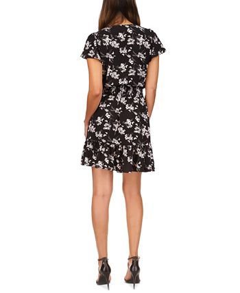 Michael Kors Women's Botanical Ruffled Dress Black Size Small